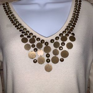 Michael Kors Metal Disc Ribbed Sweater LG
